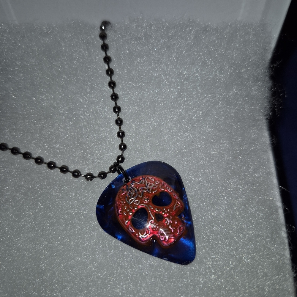 Vibrant Blue and Red Artistic Necklace